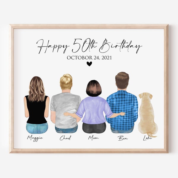 Happy 50th Birthday Gift, Personalized Mom Birthday Gift, 40, 50, 60 Bday Gift idea, Custom birthday print, Family Birthday, Parent Birthday