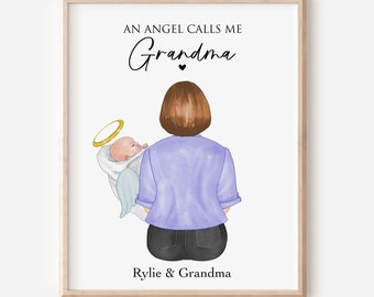Grandma of angel, Baby loss gift, Baby Memorial Gift for Nana, Personalized Bereavement Keepsake, infant loss gift, Baby Angel Wings