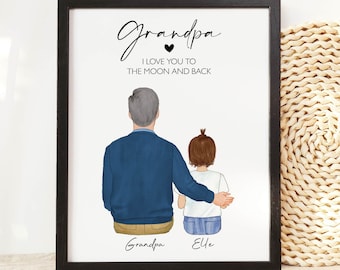 Christmas Grandpa Gift Grandfather Gift Personalized Gifts for Grandpa and Grandson Papa Gifts, Custom Family Portrait Print, Birthday Gift