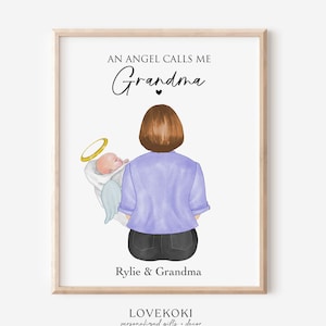 Oma des Engels, Babyverlustgeschenk, Baby-Gedenkgeschenk für Nana, personalisiertes Trauer-Andenken, Säuglingsverlustgeschenk, Baby-Engelflügel
