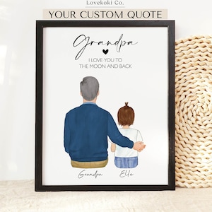 Personalisierter Vatertagsgeschenk für Papa, Opa und Enkelin oder Enkel Porträt Druck, individuelles Großvater Geschenk zum Geburtstag