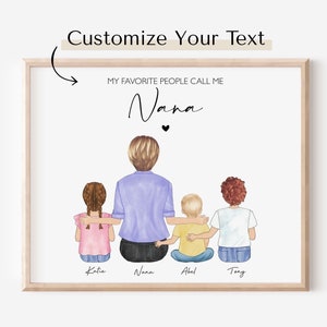 Mother's Day Gift for Nana, Personalized Grandma gift from Grandkids, Grandparents and Grandchildren custom wall art, Family Portrait Print