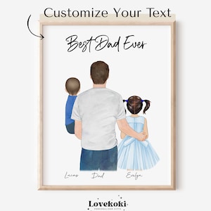 Personalized Father&#39;s Day Gift for Dad, Custom Family Portrait of Daddy with Children, Birthday Gifts for Husband, Best Dad Ever Digital Art