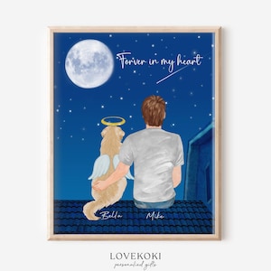 Dog memorial gift for him, Personalized Pet Custom Portrait, Remembrance Print, Pet Loss Sympathy Present for Men, Dog Keepsake husband,
