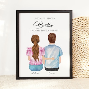 Gepersonaliseerde broer cadeau van zus, verjaardagscadeau broer, gepersonaliseerd cadeau voor broers en zussen, aangepaste familieportret broer of zus, tekening broer zus