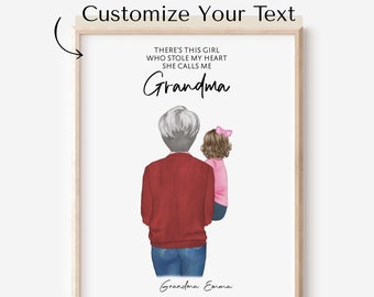 Mothers Day Gift for Grandma, Personalized Gigi Nana Mimi Nooni Birthday Gift, Custom Family Portrait Drawing, Personalized Wall Art Print