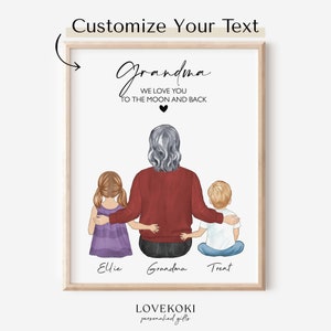 Mother's Day Gift for Grandma, Personalized Gigi Nana Mimi Birthday Gift from Grandkids, Custom Family Portrait, Nanna Wall Art Print