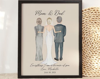 Wedding Gift for Parents of Bride, Wedding gift for bride parent, wedding family drawing, Family wedding gift for parents on wedding day