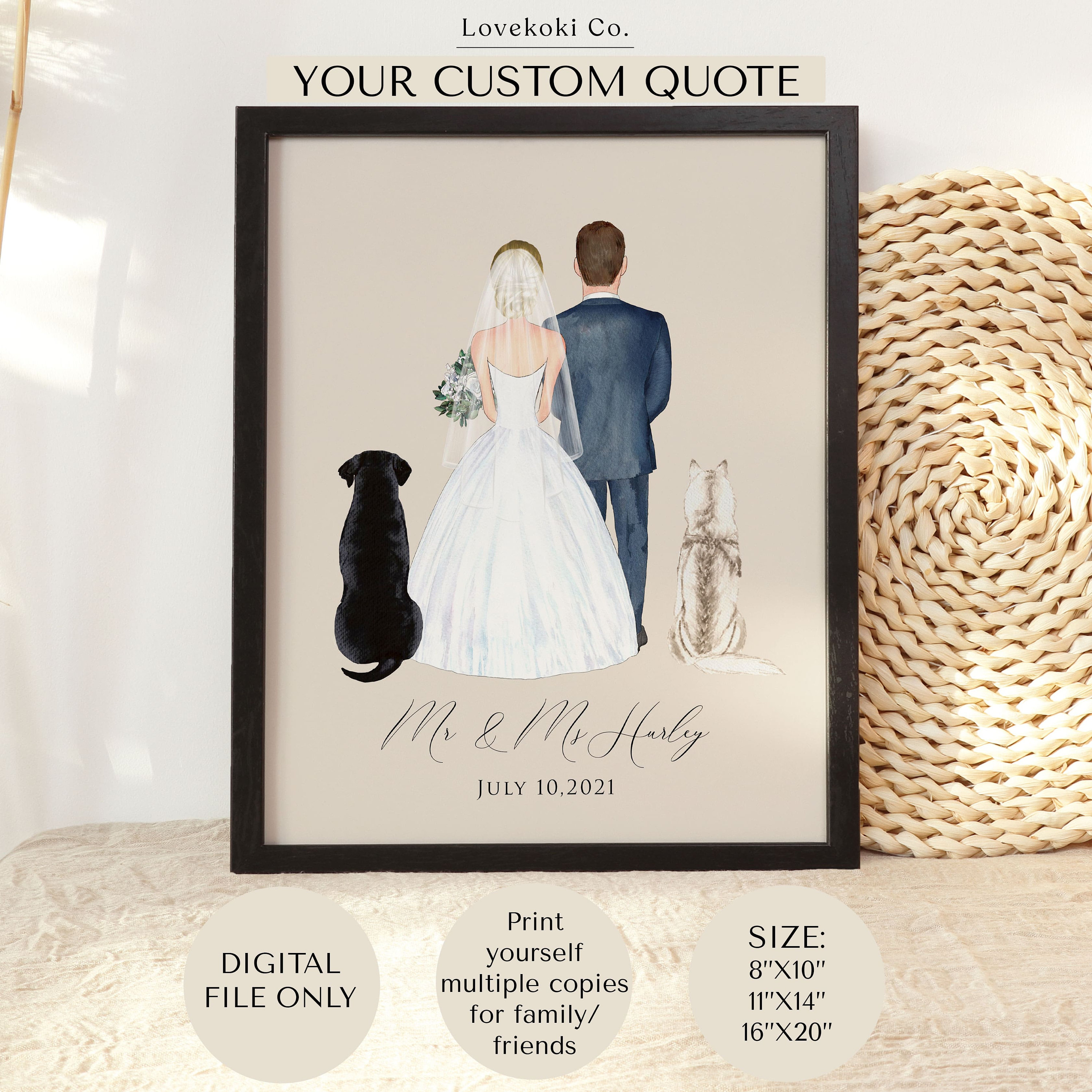 Personalized Wedding Gift for Couple, Personalized Portrait Gift Watercolor  Print Custom Photo Anniversary Gift Newly Wed Gifts Digital Copy 