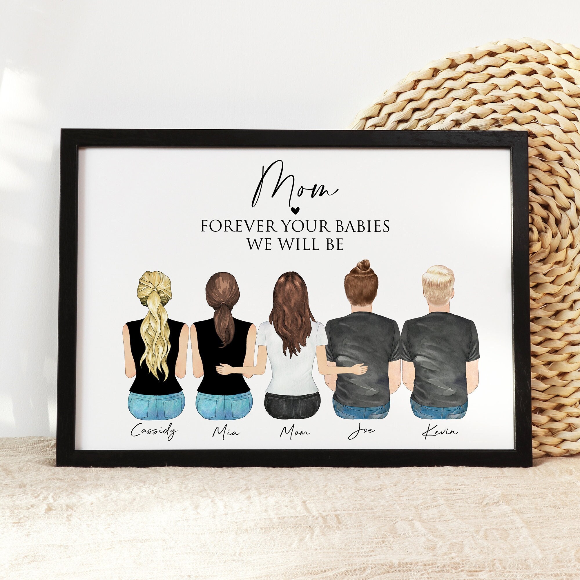 Prints Custom Mum Daughter or Son Gift Family Portrait Illustration Mum