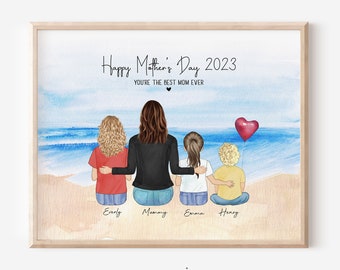 Personalized Mother's Day Gift for Mommy from Daughter/Son, Birthday Gift for Wife from Husband, Custom Family Portrait, Mom and Kids Print