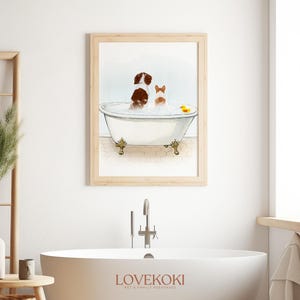Divertente quadro da parete per il bagno con cane, ritratto personalizzato di animali domestici nella vasca da bagno, stampa digitale personalizzata, su tela o con cornice. immagine 11