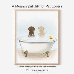 Divertente quadro da parete per il bagno con cane, ritratto personalizzato di animali domestici nella vasca da bagno, stampa digitale personalizzata, su tela o con cornice. immagine 1