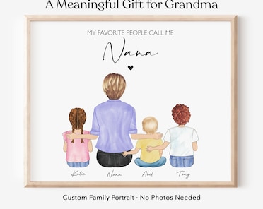 Personalized Nana Grandchildren Portrait, Custom Grandma Art