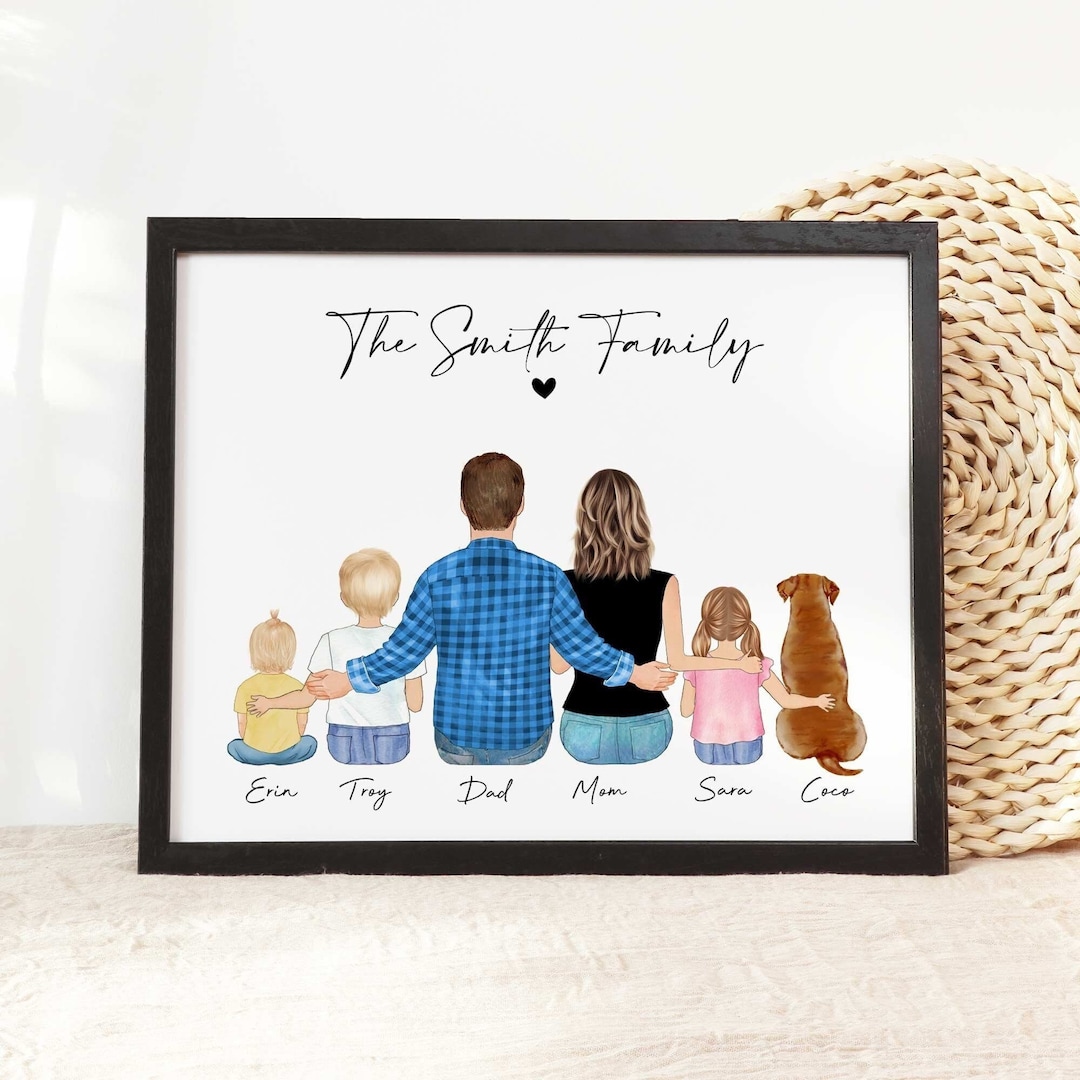 Custom 1st Christmas Family Portrait Gift, Mom Dad Baby Kids Wall Art,  Christmas gift for a new mom, First Christmas as family for Friend