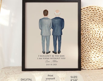 Wedding Gift for Father of the Groom on Wedding Day, Father of the Groom Gift from Son, Father of the Groom Drawing Wedding Illustration