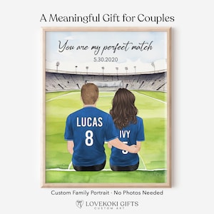 Regalos de fútbol personalizados para él, regalo del Día de la Madre para novia o esposa, retrato de pareja de fútbol, regalo de aniversario, arte personalizado
