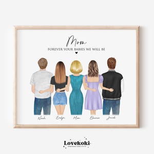Regalo personalizado para el día de la madre, regalo de retrato familiar para mamá de hija e hijo, regalo de cumpleaños para madre, arte de pared con impresión digital personalizada