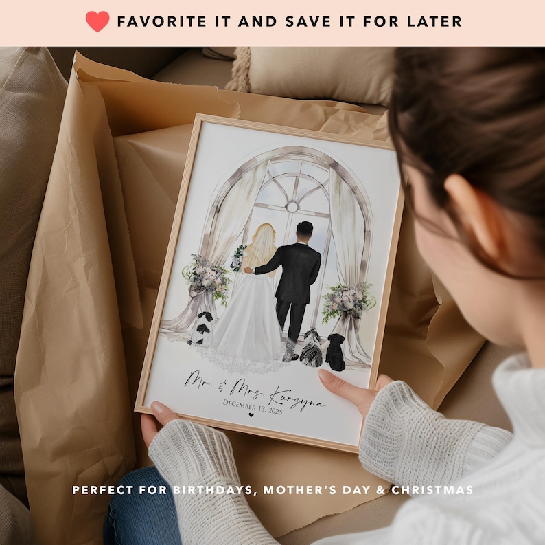 Retrato para los padres de la novia, regalo para la madre de la novia, dibujo de boda personalizado, arte mural familiar personalizado para mamá y papá. imagen 14
