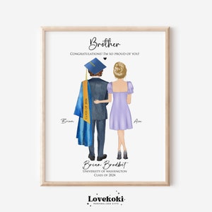Afstuderen afdrukcadeaus broer, cadeau grote broer van zus, aangepaste digitale portretposter, middelbare school, college afstuderen 2025 cadeau