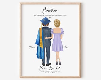 Brother Graduation Print Gifts, Big Brother Gift from sister, Custom Digital Portrait Poster, High School, College Graduation 2024 Gift