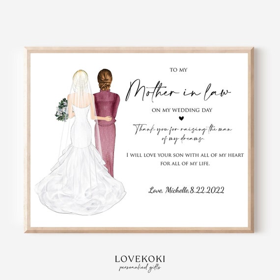 Mother of the Groom Gift from Bride on Wedding day, Custom wedding  illustration, Mother in Law wedding Gift, Bridal Drawing Art Keepsake