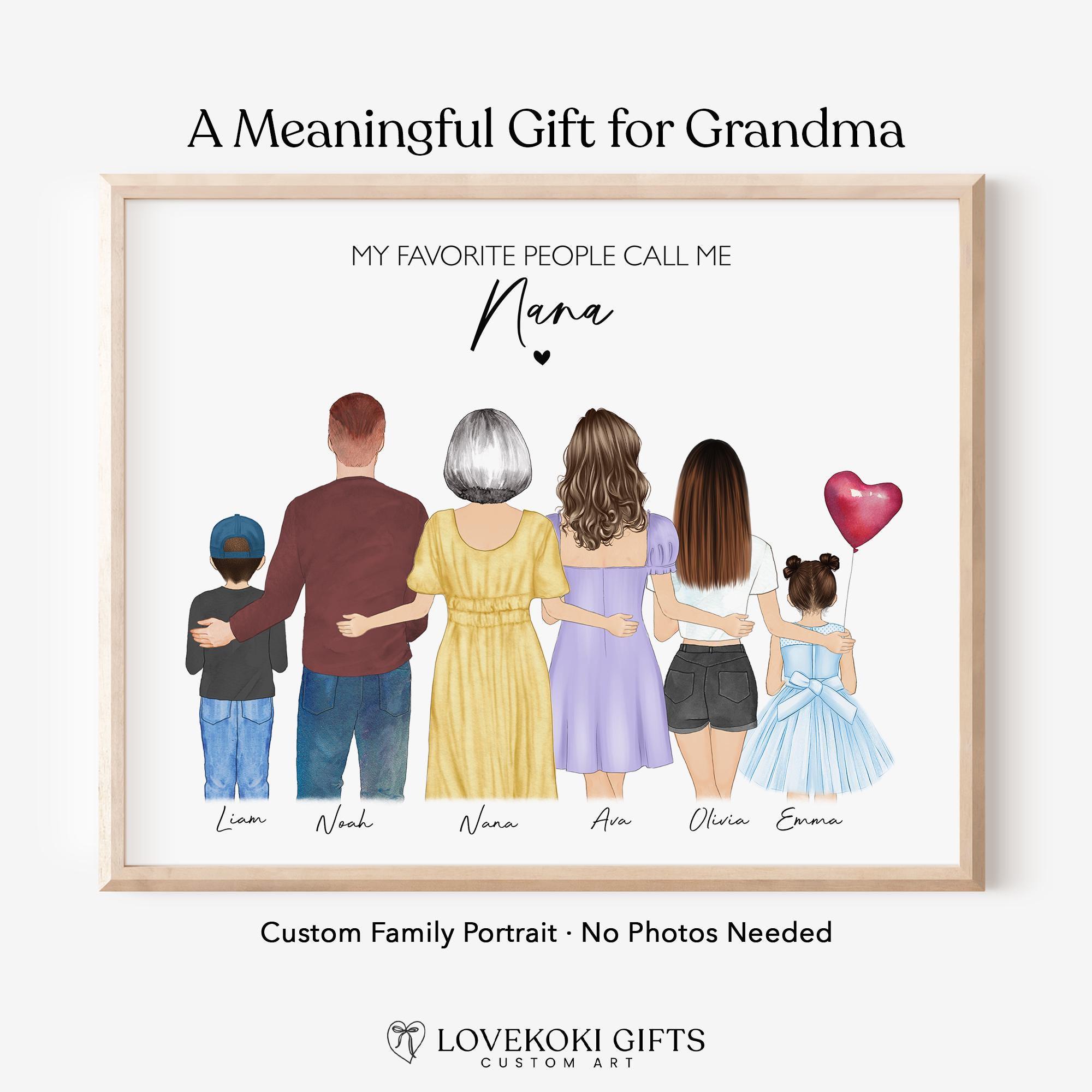 Grandma Mothers Day Gift, Personalized Nana Nonna Portrait, Custom