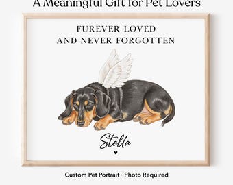 Custom Dog Memorial Portrait, Personalized Pet Remembrance Art, Dog Sympathy Gift, Angel Wings Bereavement Keepsake, Digital Print