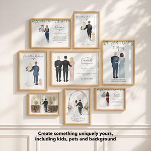 Retrato para los padres de la novia, regalo para la madre de la novia, dibujo de boda personalizado, arte mural familiar personalizado para mamá y papá. imagen 2