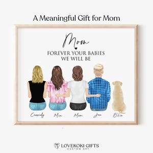 Benutzerdefinierte Mutter und Erwachsene Kinder Porträt, personalisierte gerahmte Familien Wandkunst, Muttertagsgeschenke von Tochter, Geburtstagsgeschenk, Leinwandkunst