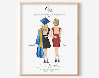 Poster Diplômé de ma soeur, cadeau de remise des diplômes félicitations à ma soeur, grand petit, remise des diplômes personnalisée soeur, école secondaire, remise des diplômes universitaires 2024