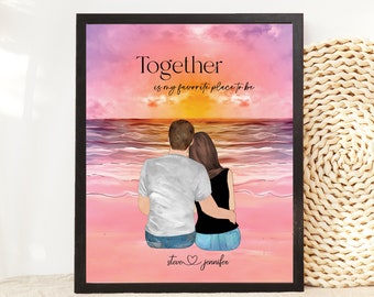 Personalized Mother's Day gift, Couple portrait, Custom couple illustration for her/him, Anniversary Engagement gift for couple, Pet Family