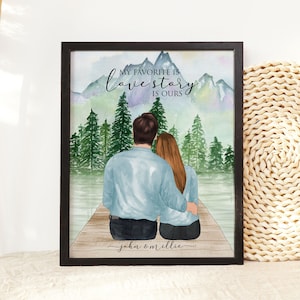 Custom Anniversary Gift for Him, Personalized Wall Art for Couple, Birthday gift for boyfriend girlfriend, Couple Watercolor Drawing Print