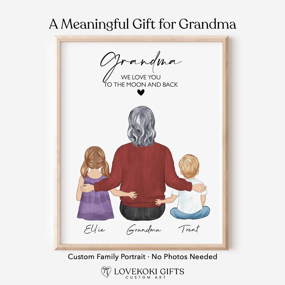 Custom Grandma Grandchildren Portrait, Personalized Grandmother