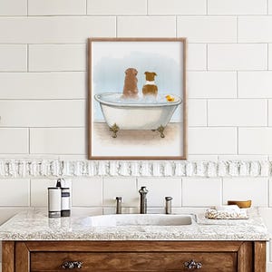 Divertente quadro da parete per il bagno con cane, ritratto personalizzato di animali domestici nella vasca da bagno, stampa digitale personalizzata, su tela o con cornice. immagine 9