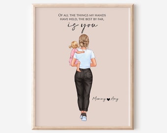 Mother's Day Gift for New Mom, Custom Wall Art for Mother with baby, Mother daughter wall art, Mother and Toddler Print, Personalized Gift