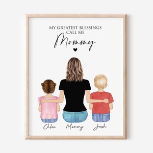 Mothers Day Gift from Kids, Gift for wife from husband,Custom Family Portrait,Mommy Toddler Wall Art Illustration,Personalized Gifts for her
