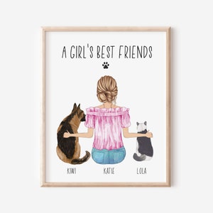 Girls Best friend Print for Dog Mom, Pet Lover Mother's Day Gift, Personalized Dog Owner Wall Art, Digital Watercolor Dog Portrait, Cat Mom