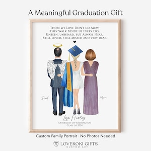 Graduation Portrait for Graduate Who Lost Parents, Custom Angel Parents Art, Class of 2026 Print
