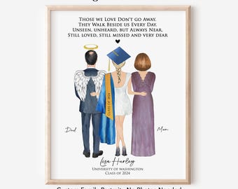 Graduation Portrait for Graduate Who Lost Parents, Custom Angel Parents Art, Class of 2026 Print