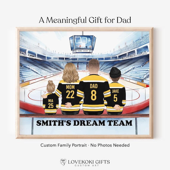 Custom Hockey Family Portrait, Personalized Dream Team Wall Art Gifts for Hockey Dad Mom, Gift for Husband Wife, Hockey Fan Lover Gift
