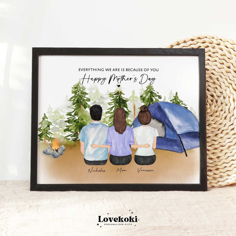 Personalized Wall Art for Mother, daughter and son with Beach Background, Mothers Day gift from children, Family Camping Wall Art Decor imagem 1