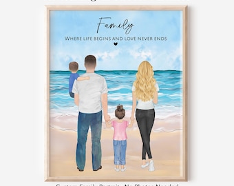 Retrato de família personalizado na praia, impressão personalizada da família, presente para o Dia das Mães, download digital.