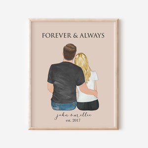 Personalized Couple Portrait, Birthday Gift for Him, Couple Gift, Gift for Her, Boyfriend Girlfriend Print,Anniversary Gift for Husband Wife