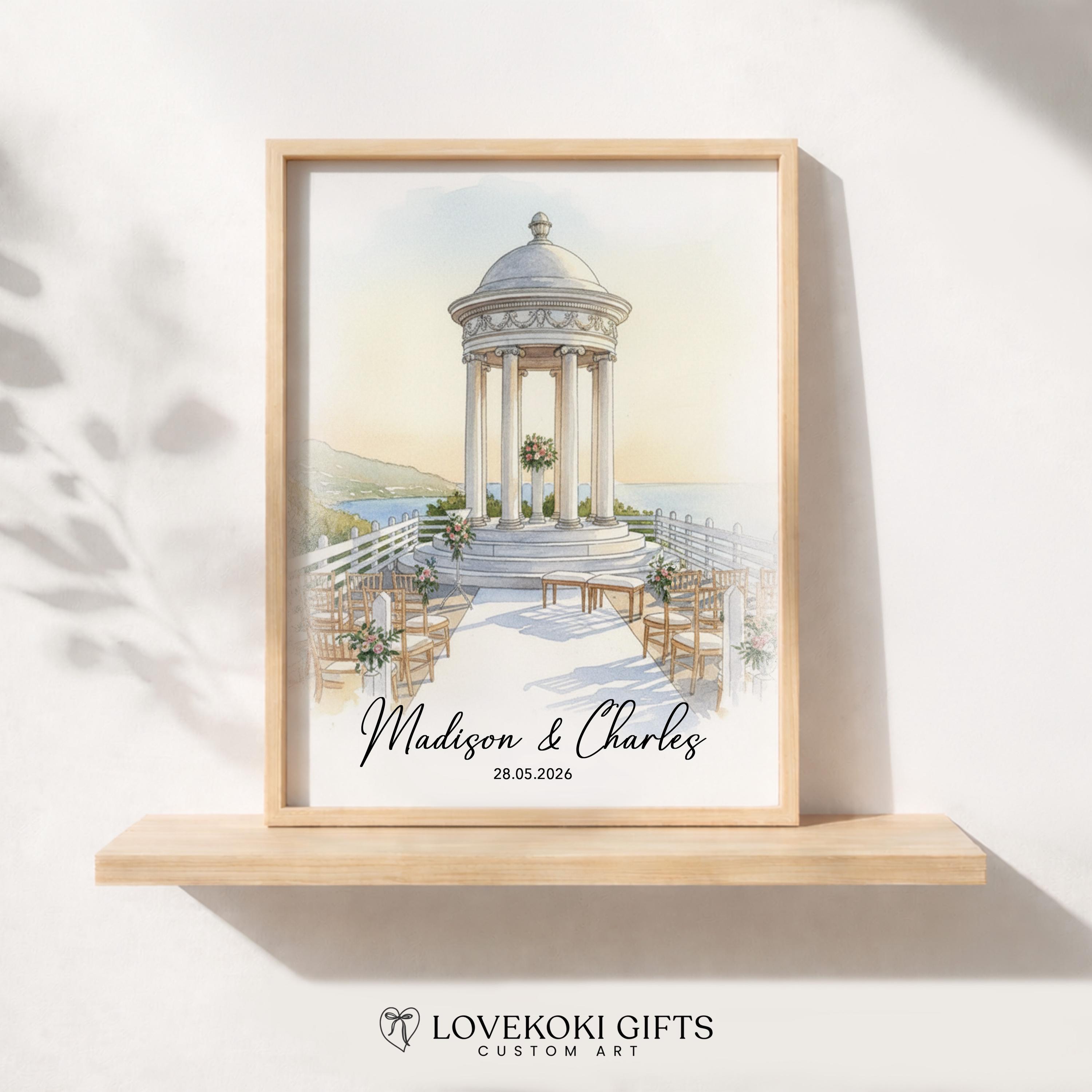 Custom Watercolor Wedding Venue Illustration, 1st Anniversary Gift ...