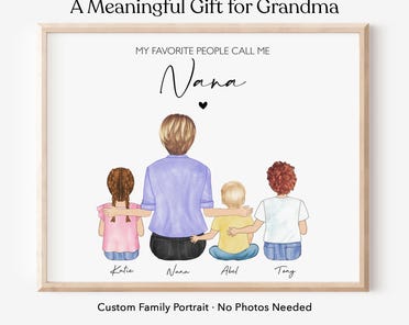 Personalized Nana Grandchildren Portrait, Custom Grandma Art