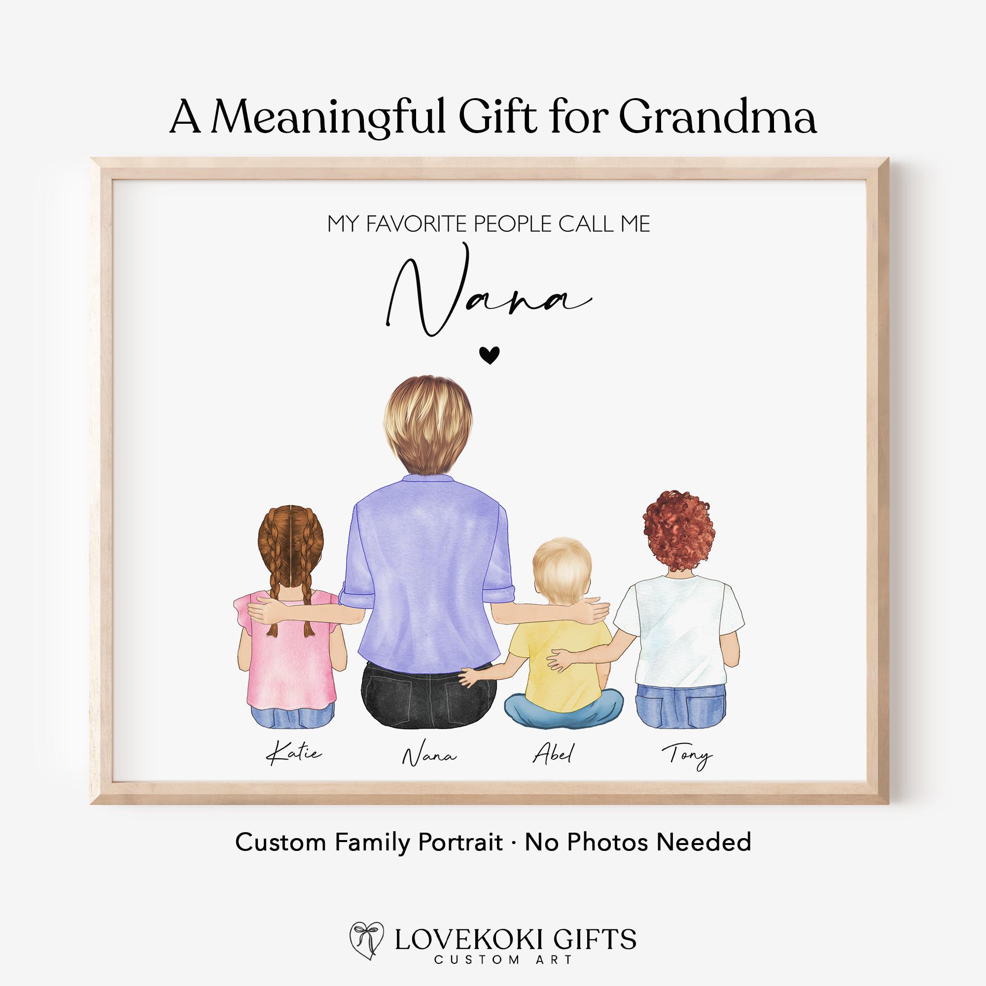 Personalized Nana Grandchildren Portrait, Custom Grandma Art