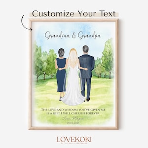 Hochzeitsgeschenk für Großeltern der Braut, Hochzeitsillustration Danke Großeltern, Personalisierte Braut & Großeltern Zeichnung