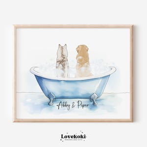 Divertente quadro da parete per il bagno con cane, ritratto personalizzato di animali domestici nella vasca da bagno, stampa digitale personalizzata, su tela o con cornice. immagine 10
