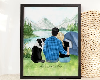 Custom Couple Dog Lake Camping Print, Anniversary/Birthday Gift for Him/Her, Personalized Couple Pet Portrait, Couple Dog Print, Mothers day